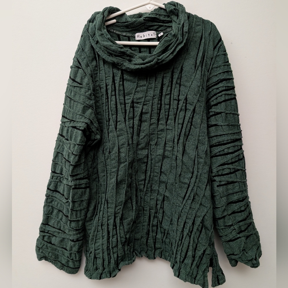 Habitat Forest Green Cowl Neck Sweater Whimsical, Lagenlook